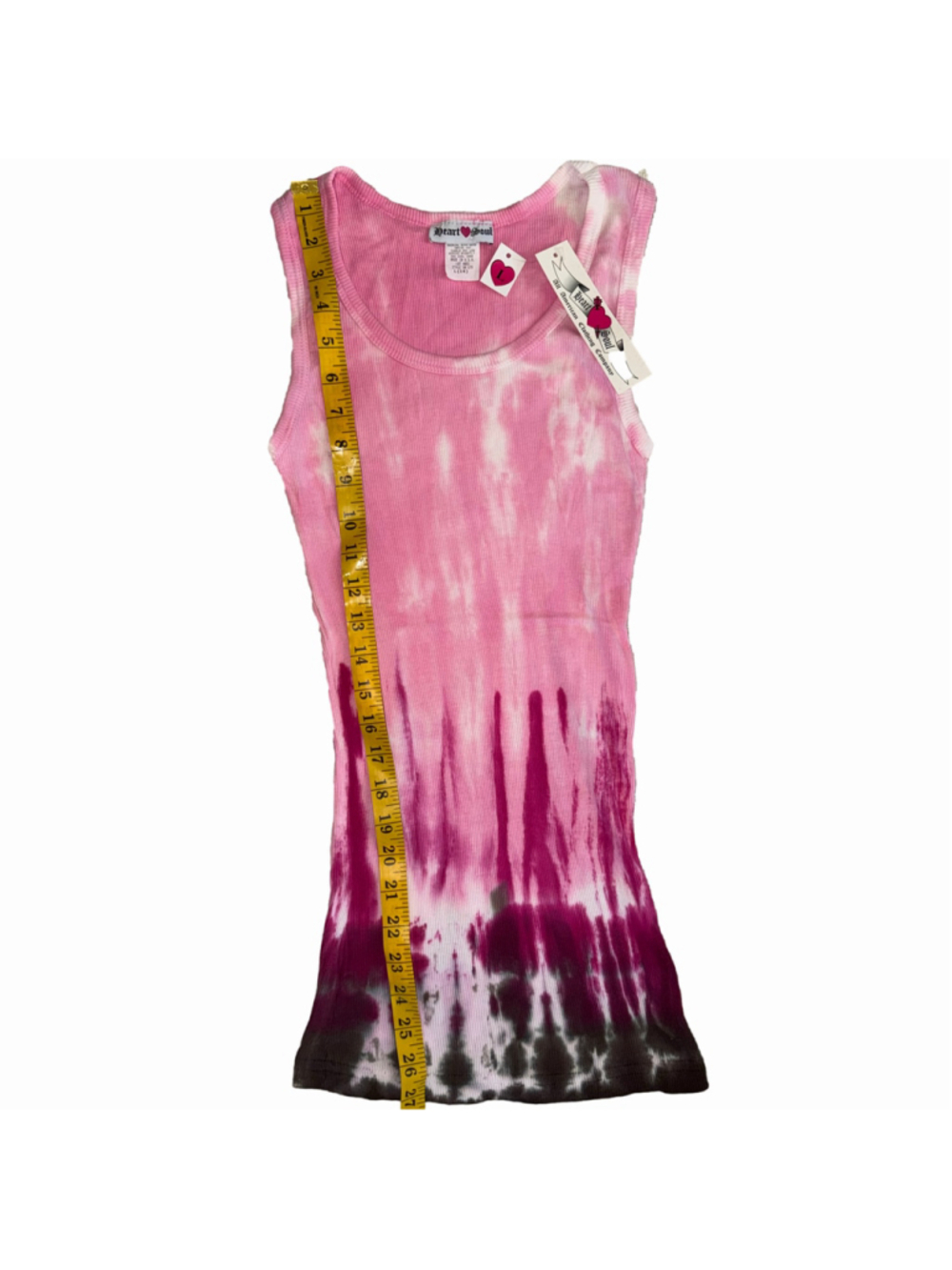 NOS Vintage Y2K Women's Large Heart Soul Pink Dk Gray Tie Dye Tank Top - Picture 6 of 7